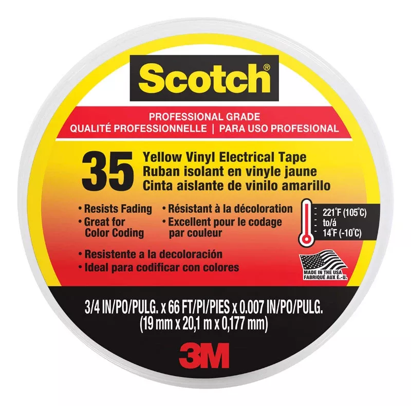 #35 3/4 In. X 66 Ft. Yellow Vinyl Electrical Tape - Durable & Flexible