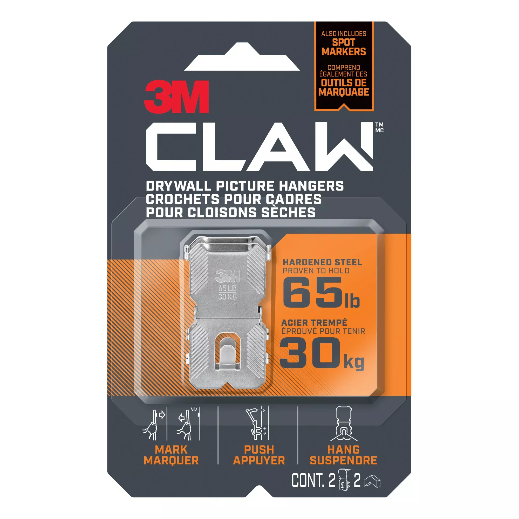 3M CLAW 65lb Drywall Picture Hangers with Spot Markers 3PH65M-2EF