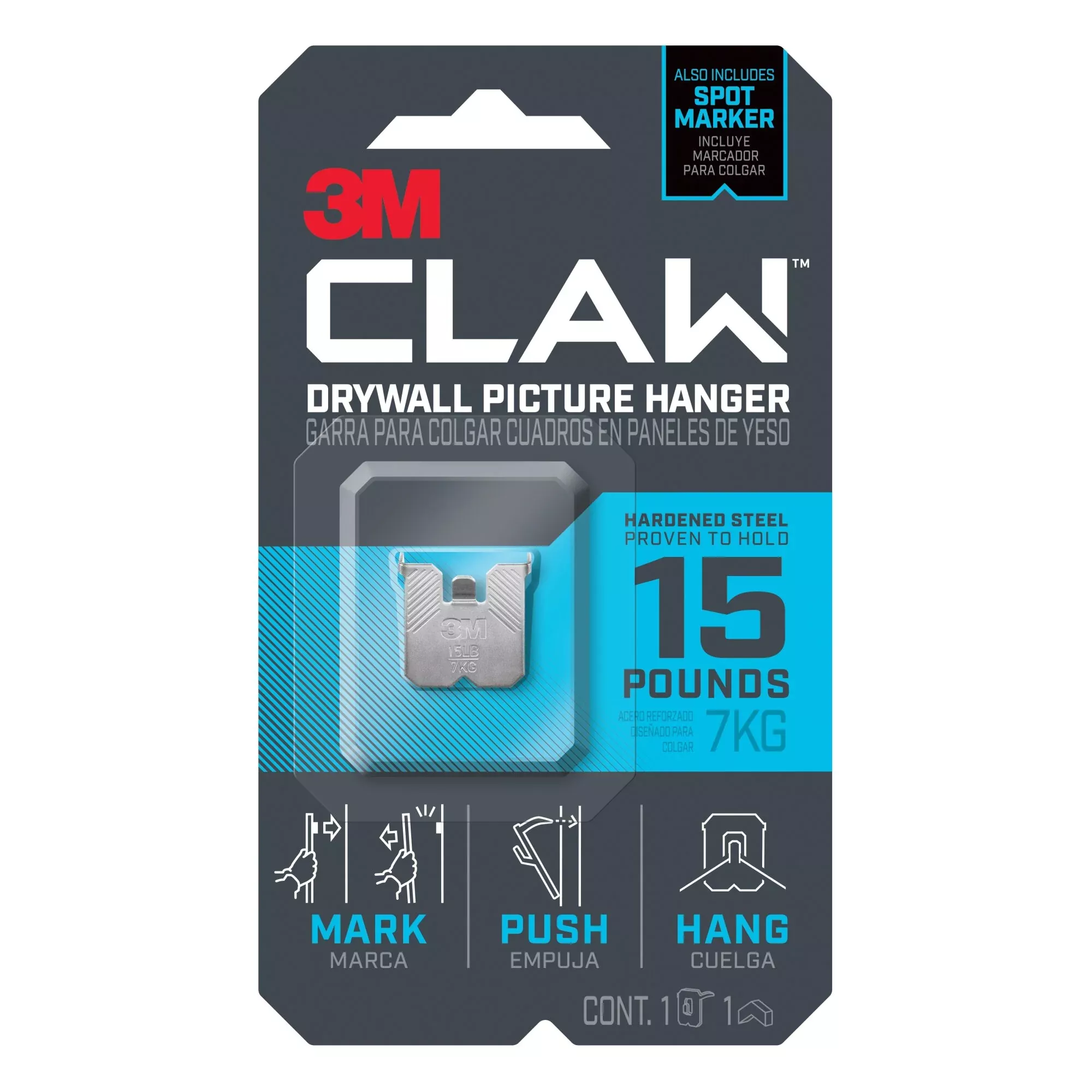 3M CLAW Drywall Picture Hanger 15 lb with Temporary Spot Marker 3PH15M-1ES