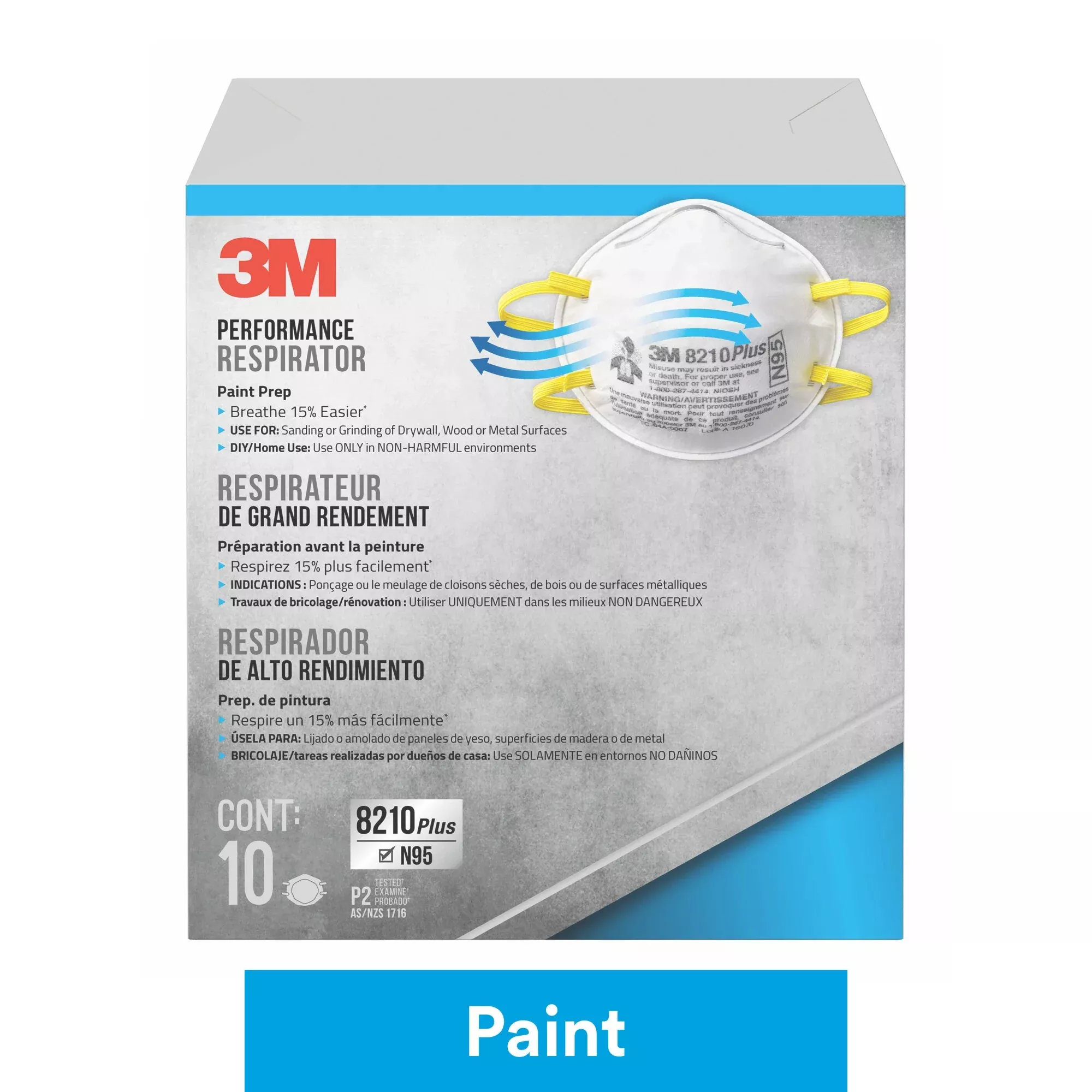 3M Performance Disposable Paint Prep Respirator N95 Particulate,8210PP10-C