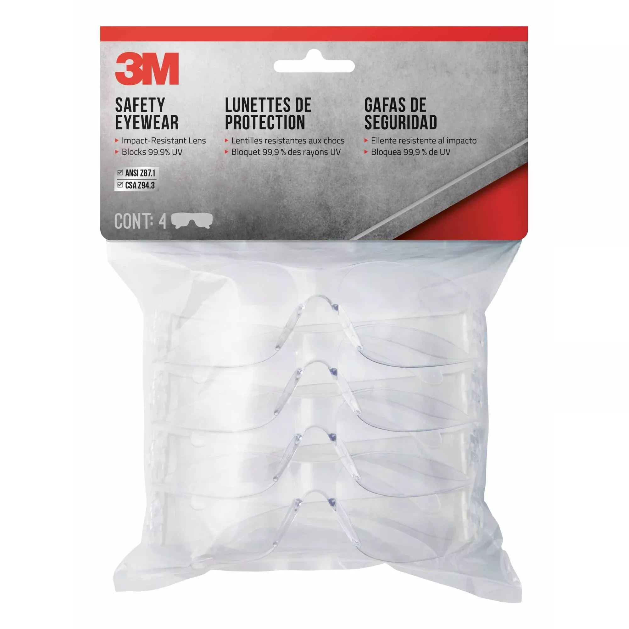 3M Safety Eyewear 90953H4-DC, Clear, Clear Lens, Anti-Scratch