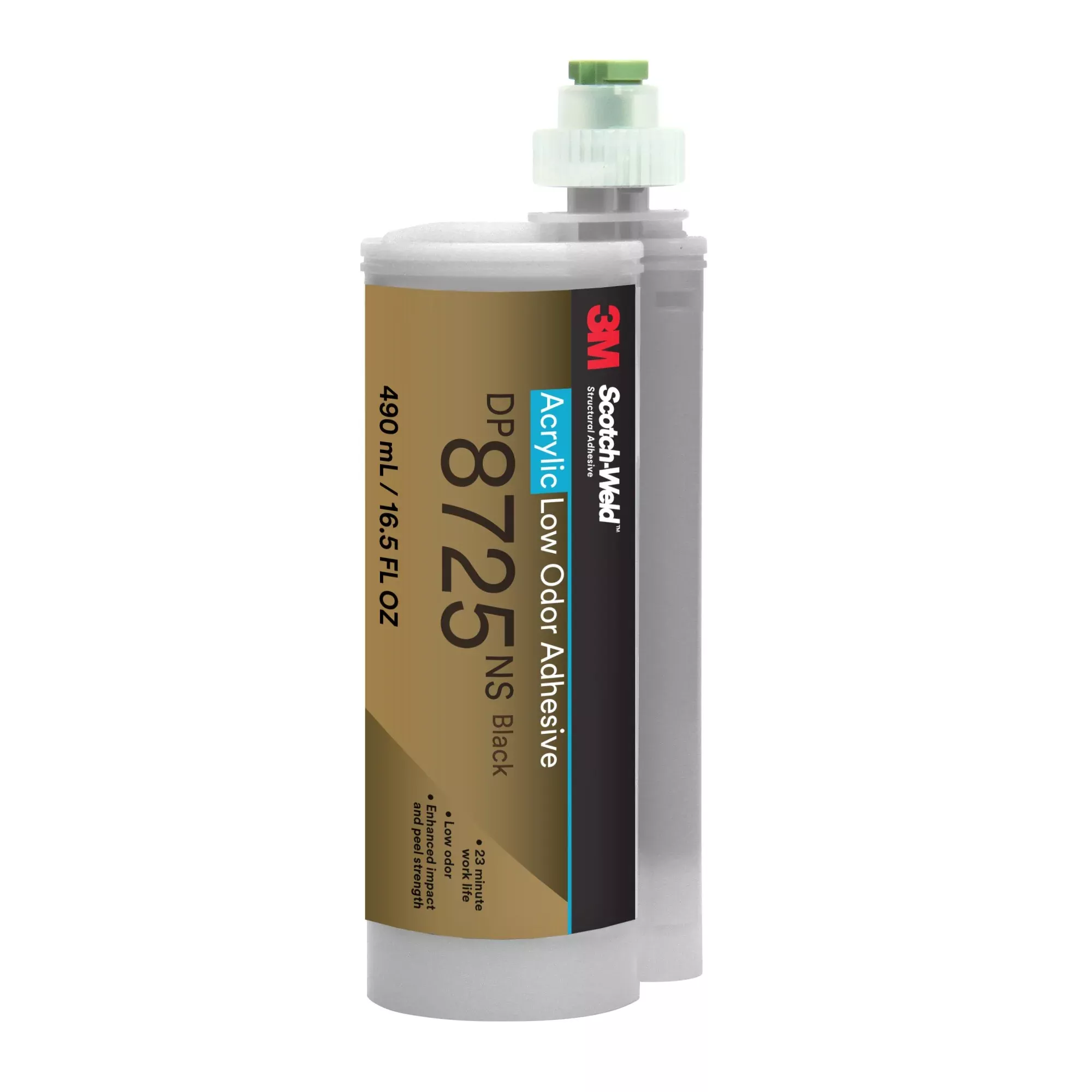 3M Scotch-Weld Low Odor Acrylic Adhesive DP8725NS, Black, 490 mL Duo-Pak