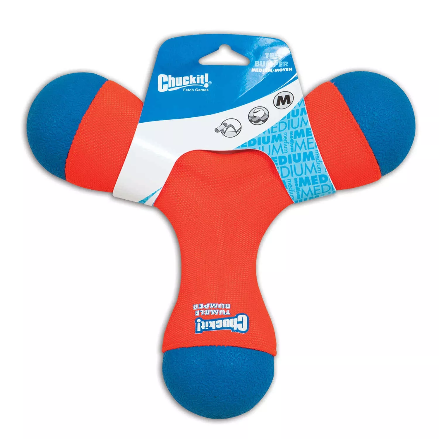 ! For Dog Blue/orange Rubber Tri Bumper Tug Toy Medium 1 Pk
