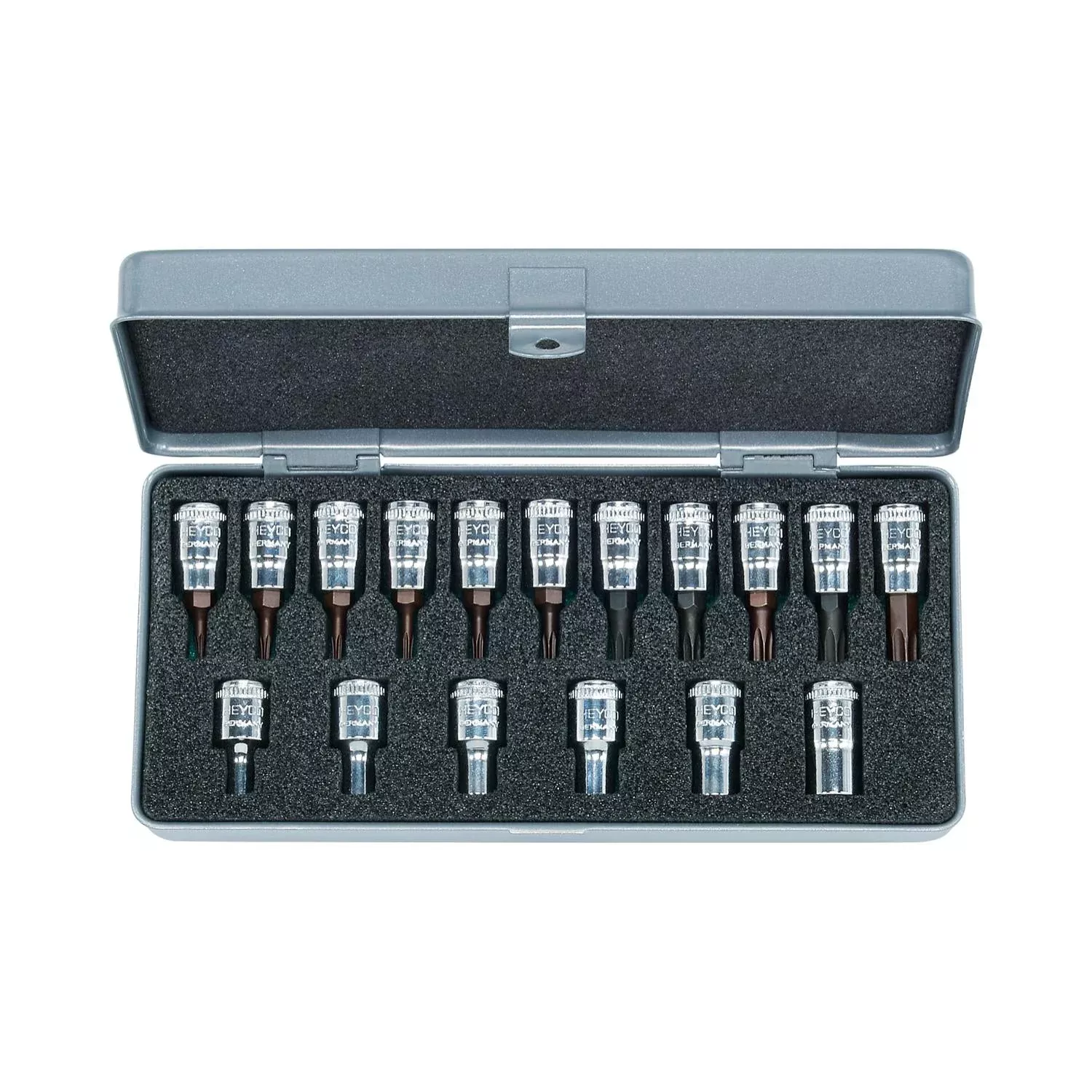 Heyco 00025500083 Combined Socket and Screwdriver Sockets Set, 1/4", 25-50-E/T, 17 Pc.