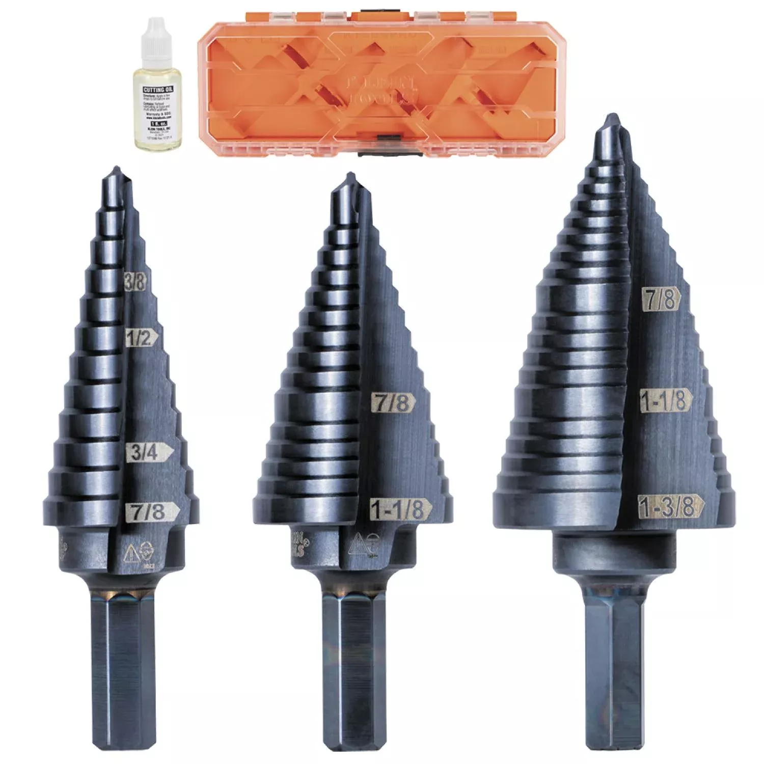 Klein Tools KTSBSPRO Premium Electrician's Hex Step Bit Set, 3/8", 3 Pc.