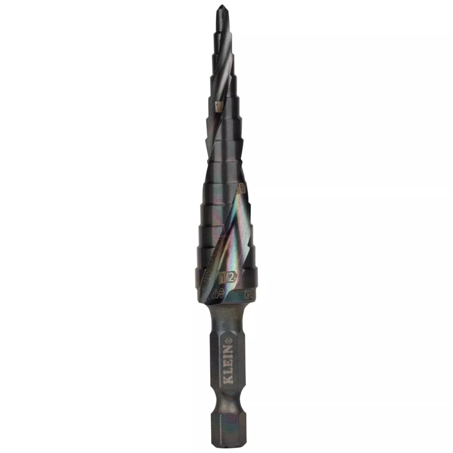 Klein Tools QRST01 Step Drill Bit, Quick Release, Spiral Flute, 1/8 to 1/2"