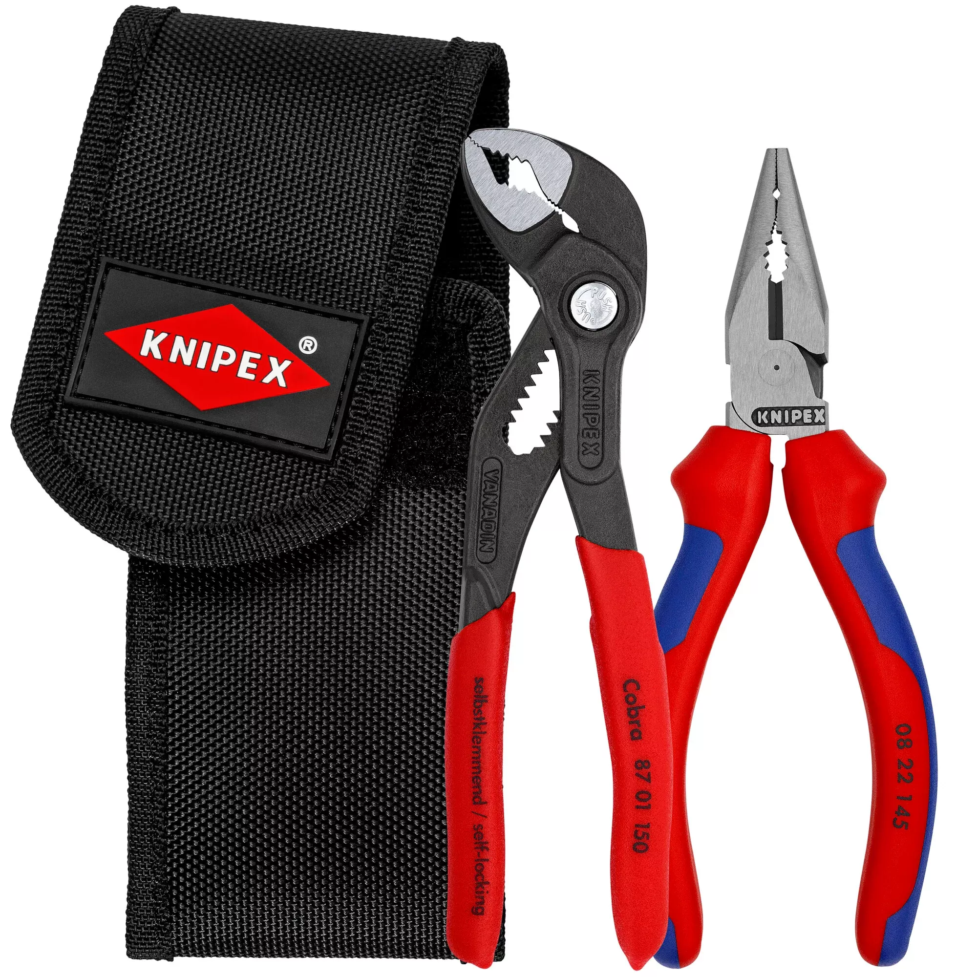 Knipex 00 20 72 V06 2 Pc Mini Pliers in Belt Pouch - Cobra and Needle-Nose