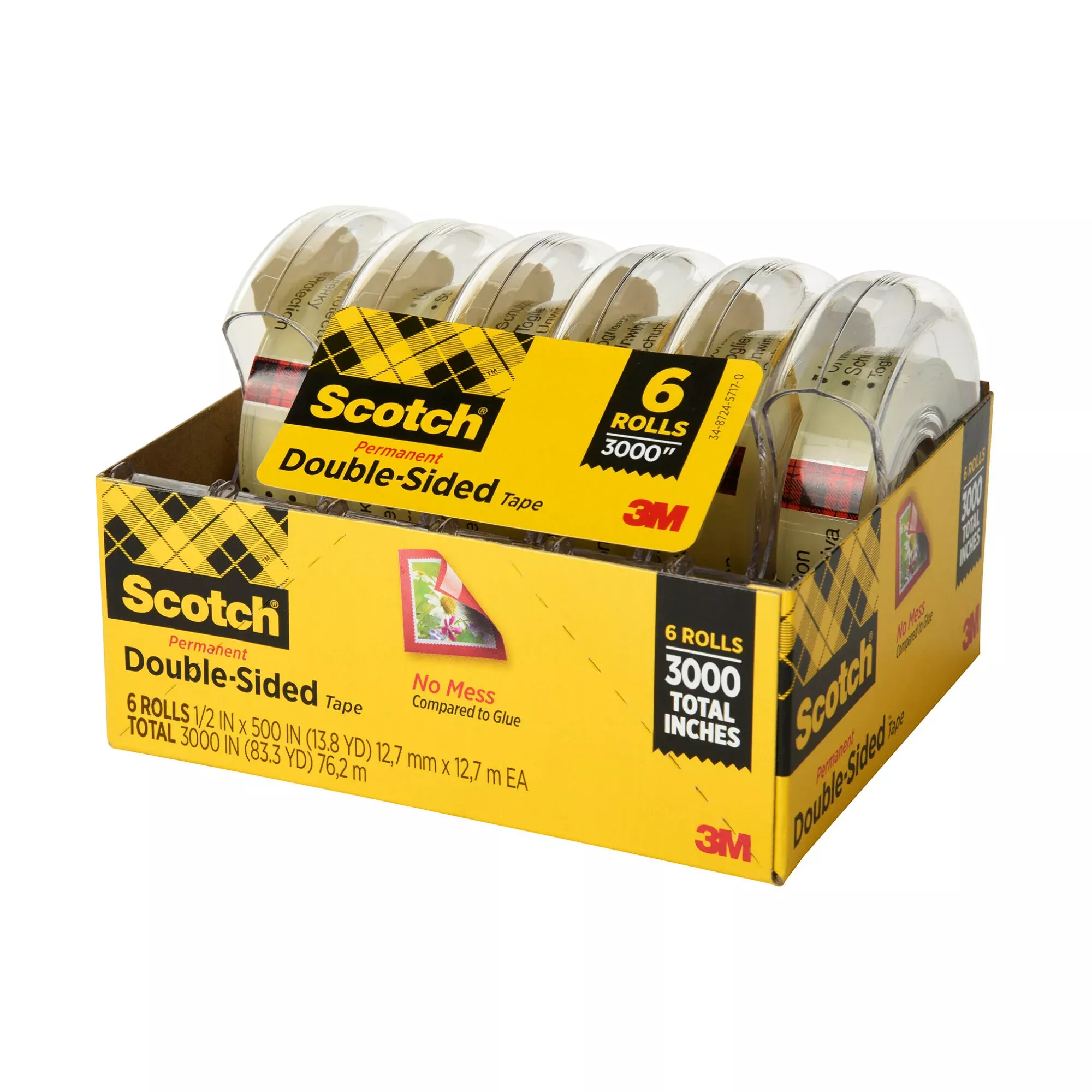 Scotch Double Sided Tape 6137H-2PC-MP 1/2 in x 500 in