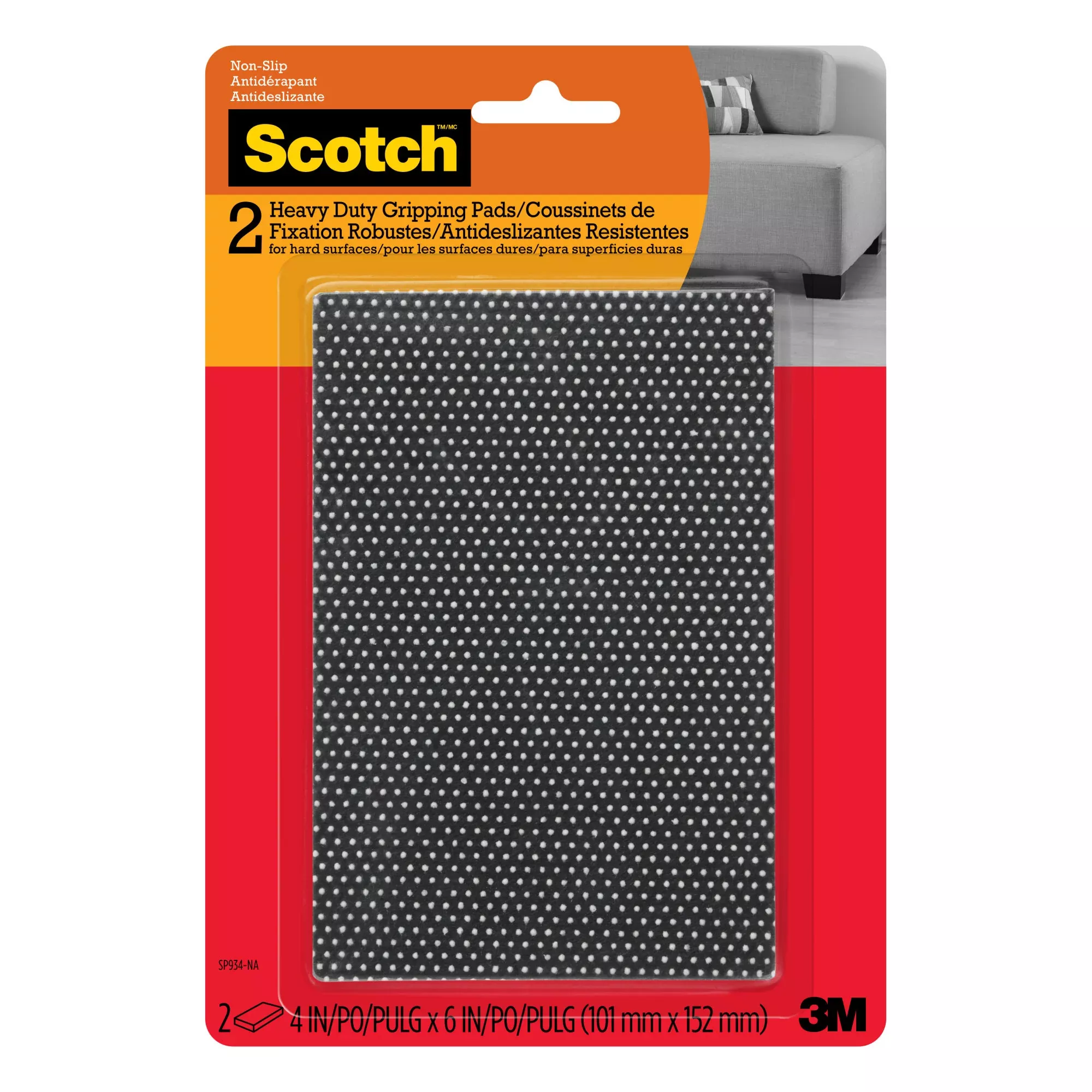 Scotch Grippy Dot Pads SP934-NA, Rectangle, 4x6-in 2/pk