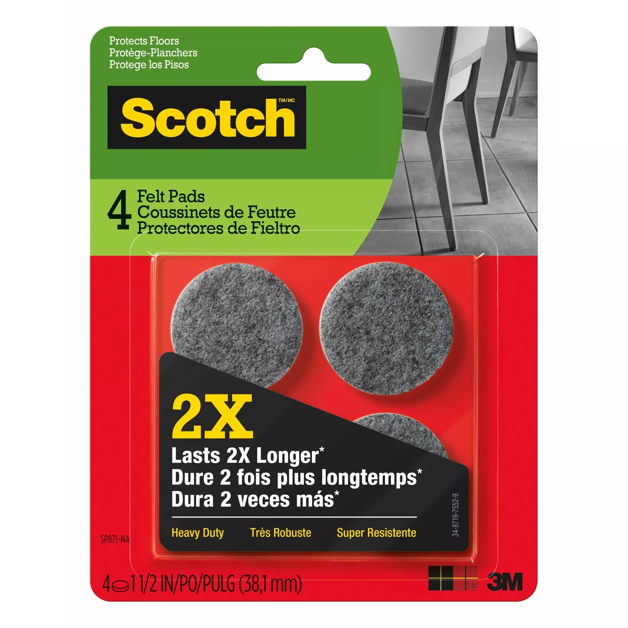 Scotch Heavy Duty Felt Pads SP871-NA, 1.5 inch