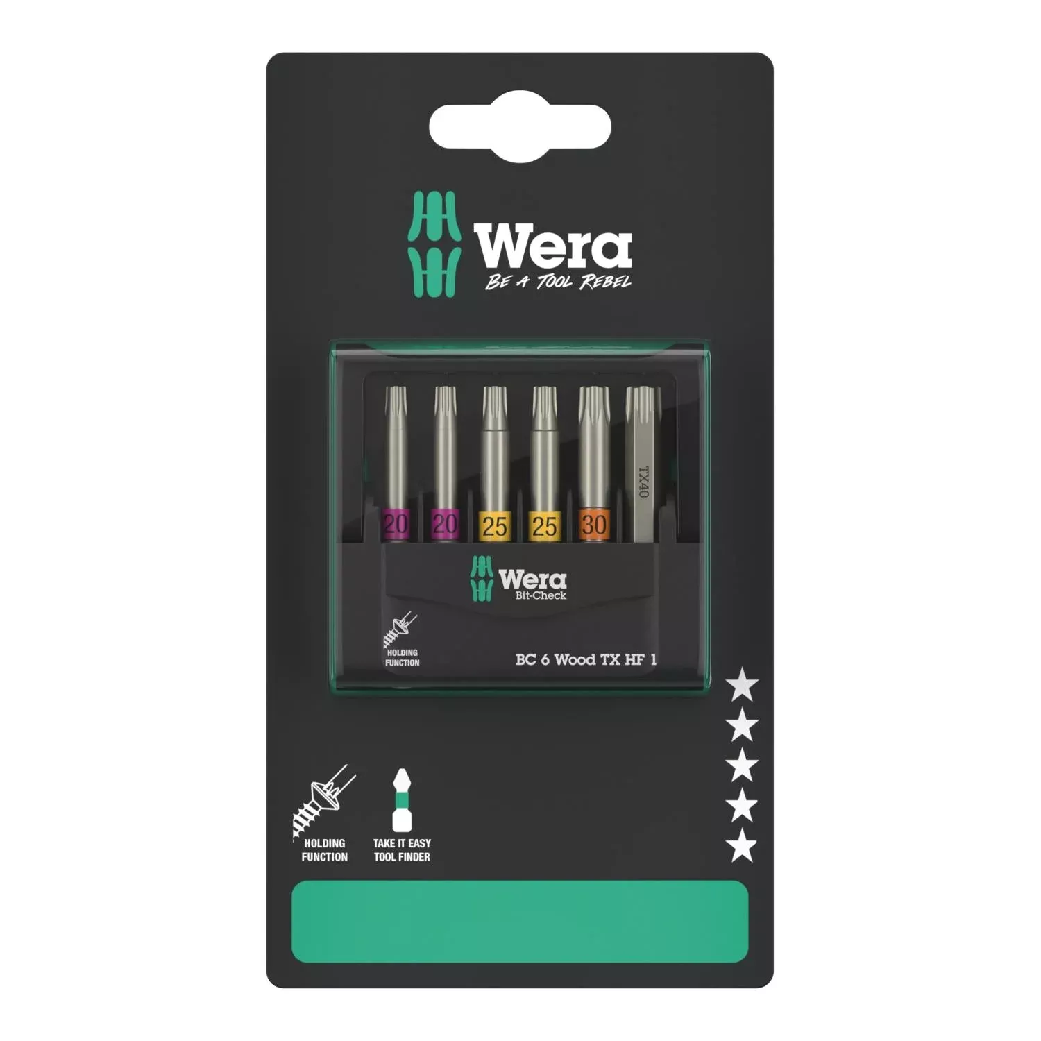 Wera 05073639001 Bit-Check 6 Wood TX HF 1 SB Set, 6 Pc.