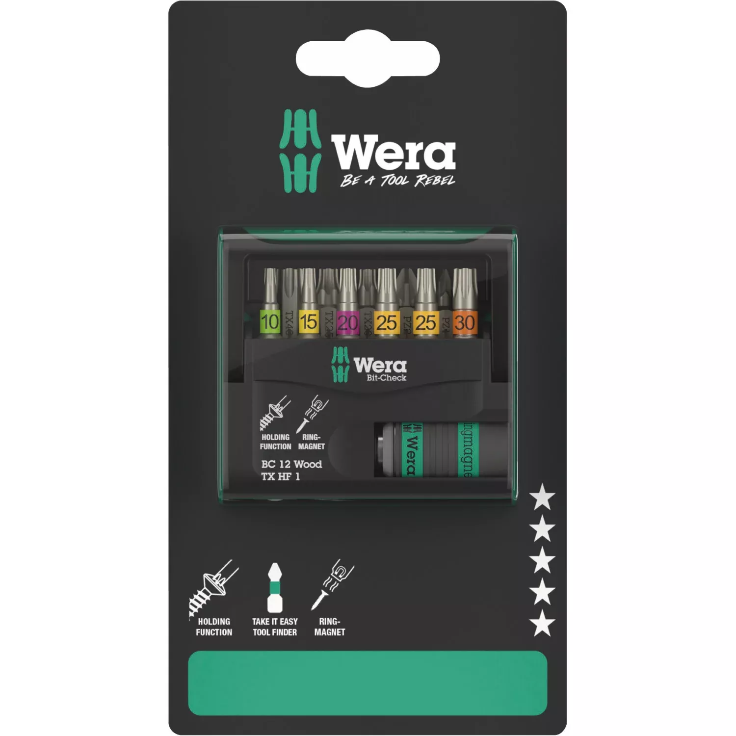 Wera 05073641001 Bit-Check 12 Wood TX HF 1 SB Set, 12 Pc.