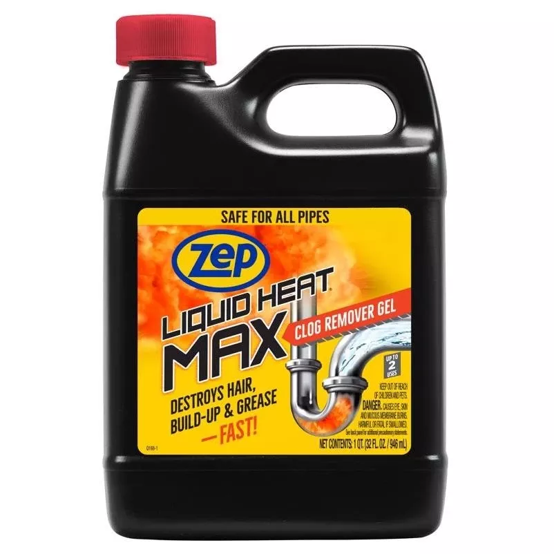 Zep Heat Max Liquid Clog Dissolver – 32 oz Light‑Yellow Chlorine Formula